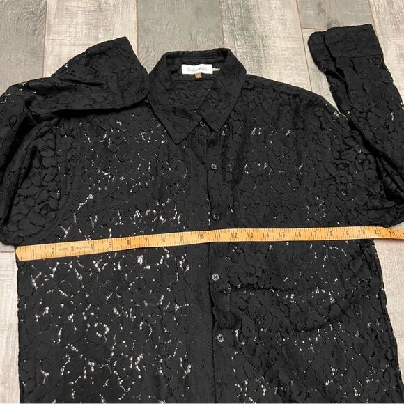 90s Calvin Klein Lace Sheer Black Button Down Tab Sleeve Oversized Tunic Shirt M - Picture 13 of 14